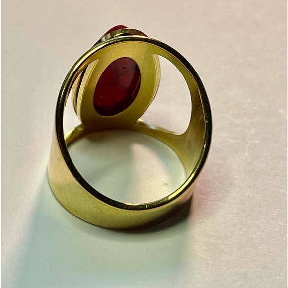 NWT Stainless Steel Gold enamel red Woman ring Size 8 - Picture 9 of 16